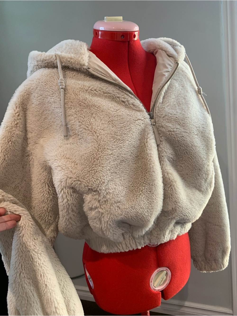 Harlow Plush Hooded Teddy Jacket in Light Cream